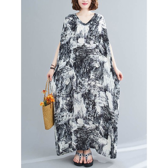 Ethnic Printed Vintage Plus Size V-Neck Loose Casual Dress Ethnic Printed Vintage Plus Size V-Neck Loose Casual Dress