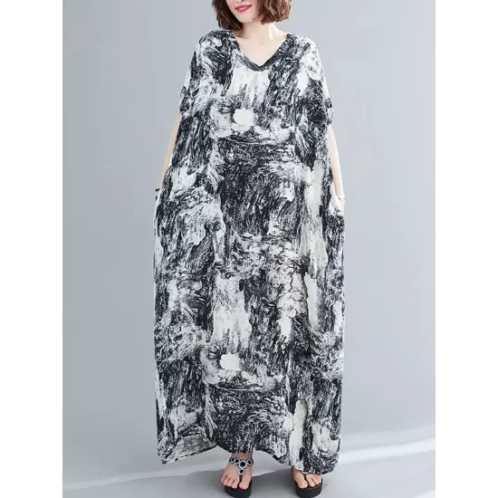 Ethnic Printed Vintage Plus Size V-Neck Loose Casual Dress Ethnic Printed Vintage Plus Size V-Neck Loose Casual Dress