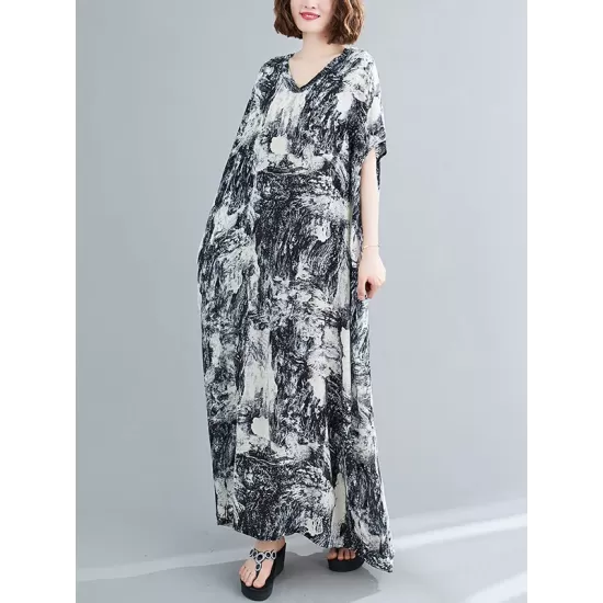Ethnic Printed Vintage Plus Size V-Neck Loose Casual Dress Ethnic Printed Vintage Plus Size V-Neck Loose Casual Dress