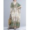 Vintage Floral Printed V-Neck Batwing Sleeves H-Line Maxi Dress