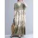 Vintage Floral Printed V-Neck Batwing Sleeves H-Line Maxi Dress Vintage Floral Printed V-Neck Batwing Sleeves H-Line Maxi Dress