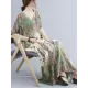 Vintage Floral Printed V-Neck Batwing Sleeves H-Line Maxi Dress Vintage Floral Printed V-Neck Batwing Sleeves H-Line Maxi Dress