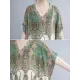 Vintage Floral Printed V-Neck Batwing Sleeves H-Line Maxi Dress Vintage Floral Printed V-Neck Batwing Sleeves H-Line Maxi Dress