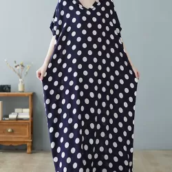 Urban Loose Batwing Sleeves Polka-Dot Printed A-Line Maxi Dress