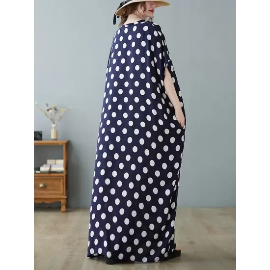 Urban Loose Batwing Sleeves Polka-Dot Printed A-Line Maxi Dress Urban Loose Batwing Sleeves Polka-Dot Printed A-Line Maxi Dress