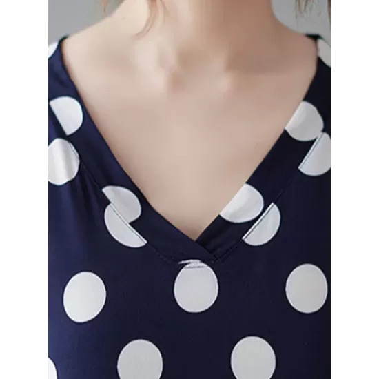 Urban Loose Batwing Sleeves Polka-Dot Printed A-Line Maxi Dress Urban Loose Batwing Sleeves Polka-Dot Printed A-Line Maxi Dress