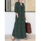 Vintage Printed Lapel Long Sleeve Shirt Maxi Dress