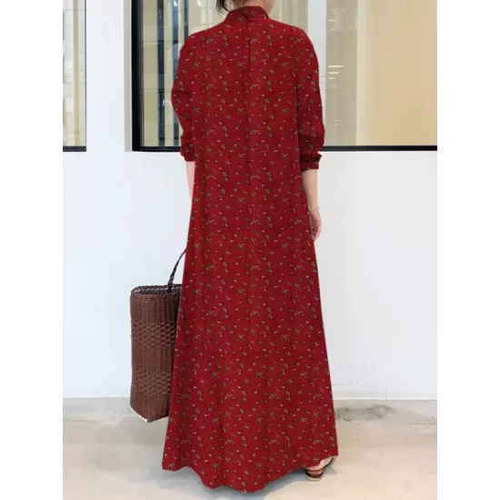 Vintage Printed Lapel Long Sleeve Shirt Maxi Dress Vintage Printed Lapel Long Sleeve Shirt Maxi Dress