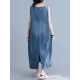 Loose Sleeveless Denim V-Neck Midi Dress Loose Sleeveless Denim V-Neck Midi Dress