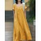 Simple Solid Color U-Neck Pleated Short Sleeves Maxi Dress
