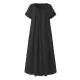 Simple Solid Color U-Neck Pleated Short Sleeves Maxi Dress Simple Solid Color U-Neck Pleated Short Sleeves Maxi Dress