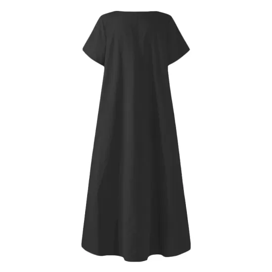 Simple Solid Color U-Neck Pleated Short Sleeves Maxi Dress Simple Solid Color U-Neck Pleated Short Sleeves Maxi Dress