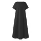 Simple Solid Color U-Neck Pleated Short Sleeves Maxi Dress Simple Solid Color U-Neck Pleated Short Sleeves Maxi Dress