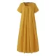 Simple Solid Color U-Neck Pleated Short Sleeves Maxi Dress Simple Solid Color U-Neck Pleated Short Sleeves Maxi Dress