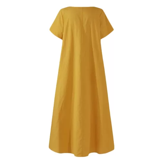 Simple Solid Color U-Neck Pleated Short Sleeves Maxi Dress Simple Solid Color U-Neck Pleated Short Sleeves Maxi Dress