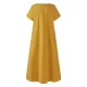 Simple Solid Color U-Neck Pleated Short Sleeves Maxi Dress Simple Solid Color U-Neck Pleated Short Sleeves Maxi Dress
