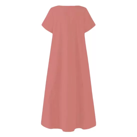 Simple Solid Color U-Neck Pleated Short Sleeves Maxi Dress Simple Solid Color U-Neck Pleated Short Sleeves Maxi Dress