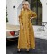 Original Loose Long Sleeves Tied Pleated Falbala Solid Color V-Neck Maxi Dresses