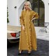 Original Loose Long Sleeves Tied Pleated Falbala Solid Color V-Neck Maxi Dresses Original Loose Long Sleeves Tied Pleated Falbala Solid Color V-Neck Maxi Dresses