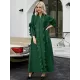 Original Loose Long Sleeves Tied Pleated Falbala Solid Color V-Neck Maxi Dresses Original Loose Long Sleeves Tied Pleated Falbala Solid Color V-Neck Maxi Dresses