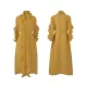 Original Loose Long Sleeves Tied Pleated Falbala Solid Color V-Neck Maxi Dresses Original Loose Long Sleeves Tied Pleated Falbala Solid Color V-Neck Maxi Dresses
