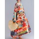 Loose Short Sleeves Floral Printed Round-Neck Midi Dresses Loose Short Sleeves Floral Printed Round-Neck Midi Dresses