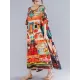 Loose Short Sleeves Floral Printed Round-Neck Midi Dresses Loose Short Sleeves Floral Printed Round-Neck Midi Dresses
