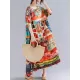 Loose Short Sleeves Floral Printed Round-Neck Midi Dresses Loose Short Sleeves Floral Printed Round-Neck Midi Dresses