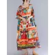 Loose Short Sleeves Floral Printed Round-Neck Midi Dresses Loose Short Sleeves Floral Printed Round-Neck Midi Dresses
