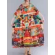 Loose Short Sleeves Floral Printed Round-Neck Midi Dresses Loose Short Sleeves Floral Printed Round-Neck Midi Dresses