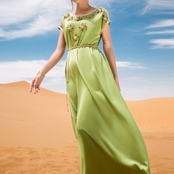 Vintage Loose Solid Color Round-Neck Midi Dress