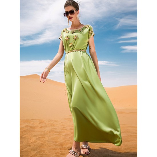 Vintage Loose Solid Color Round-Neck Midi Dress Vintage Loose Solid Color Round-Neck Midi Dress