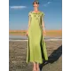 Vintage Loose Solid Color Round-Neck Midi Dress Vintage Loose Solid Color Round-Neck Midi Dress