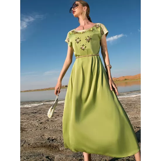 Vintage Loose Solid Color Round-Neck Midi Dress Vintage Loose Solid Color Round-Neck Midi Dress