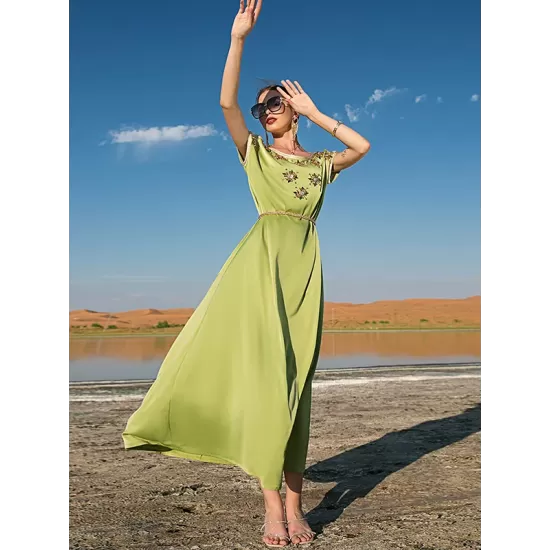 Vintage Loose Solid Color Round-Neck Midi Dress Vintage Loose Solid Color Round-Neck Midi Dress