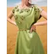 Vintage Loose Solid Color Round-Neck Midi Dress Vintage Loose Solid Color Round-Neck Midi Dress