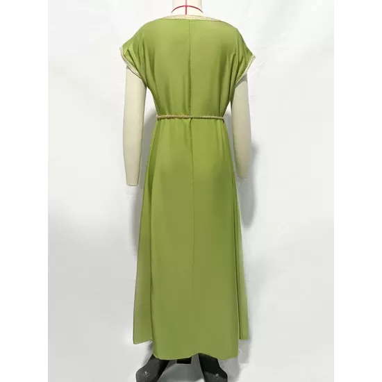 Vintage Loose Solid Color Round-Neck Midi Dress Vintage Loose Solid Color Round-Neck Midi Dress