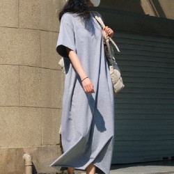 Casual Short Sleeves Solid Color Round-Neck Maxi Dress