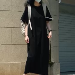 Casual Short Sleeves Solid Color Round-Neck Maxi Dress