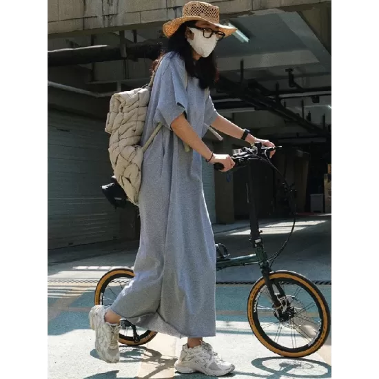 Casual Short Sleeves Solid Color Round-Neck Maxi Dress Casual Short Sleeves Solid Color Round-Neck Maxi Dress