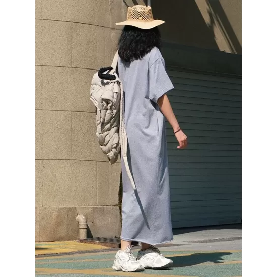 Casual Short Sleeves Solid Color Round-Neck Maxi Dress Casual Short Sleeves Solid Color Round-Neck Maxi Dress