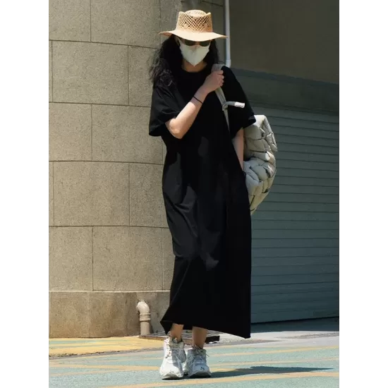 Casual Short Sleeves Solid Color Round-Neck Maxi Dress Casual Short Sleeves Solid Color Round-Neck Maxi Dress