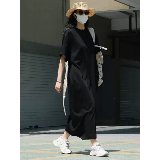 Casual Short Sleeves Solid Color Round-Neck Maxi Dress Casual Short Sleeves Solid Color Round-Neck Maxi Dress