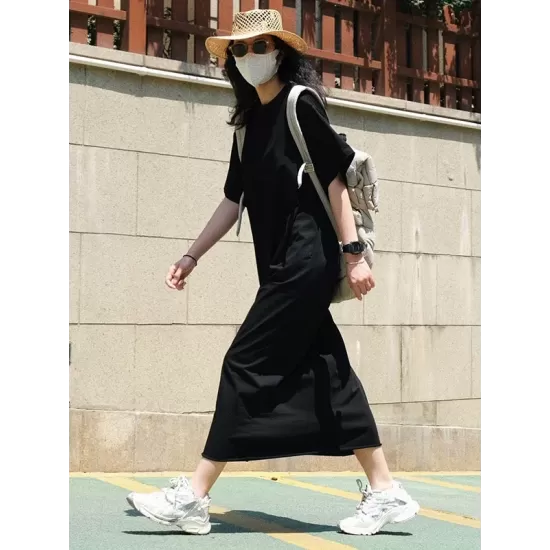 Casual Short Sleeves Solid Color Round-Neck Maxi Dress Casual Short Sleeves Solid Color Round-Neck Maxi Dress