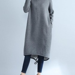 High Collar Fleeced Long Dress