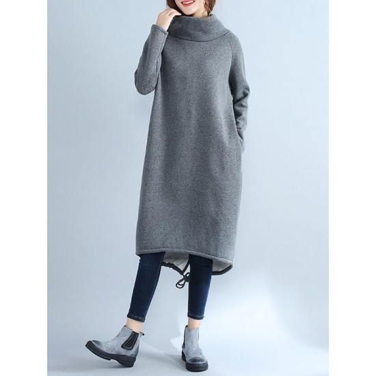 High Collar Fleeced Long Dress High Collar Fleeced Long Dress