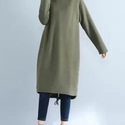 High Collar Fleeced Long Dress
