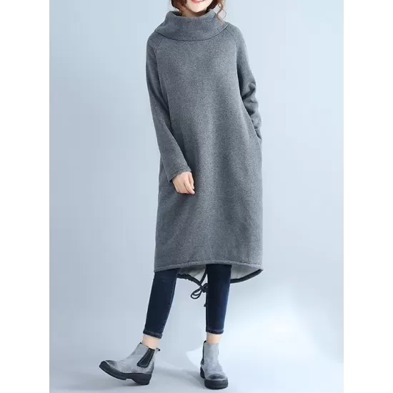 High Collar Fleeced Long Dress High Collar Fleeced Long Dress