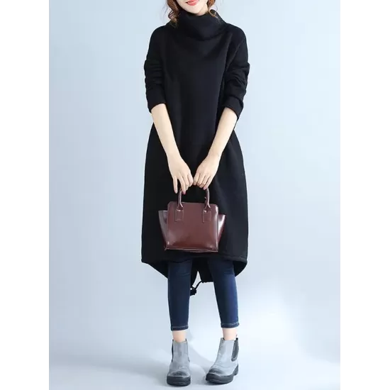 High Collar Fleeced Long Dress High Collar Fleeced Long Dress
