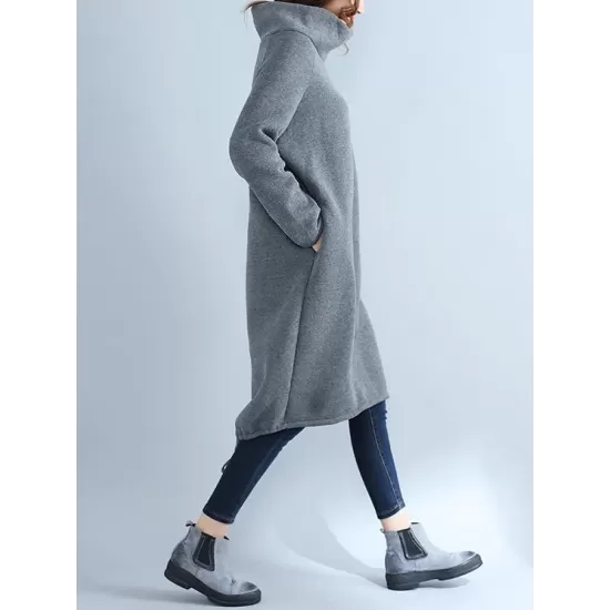 High Collar Fleeced Long Dress High Collar Fleeced Long Dress